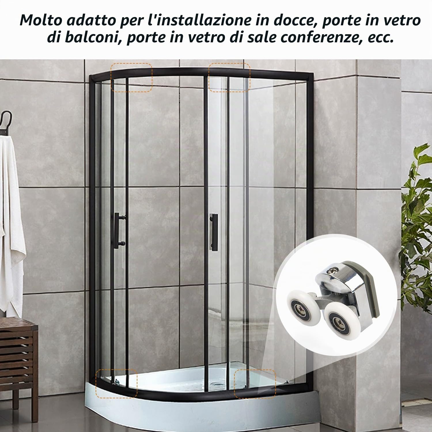 4 ruote per porta doccia, ruote per porte in vetro, ruote regolabili in altezza, doppie ruote superiori superiori doppie in vetro, adatte per tutti i tipi di bagni (25 mm)
