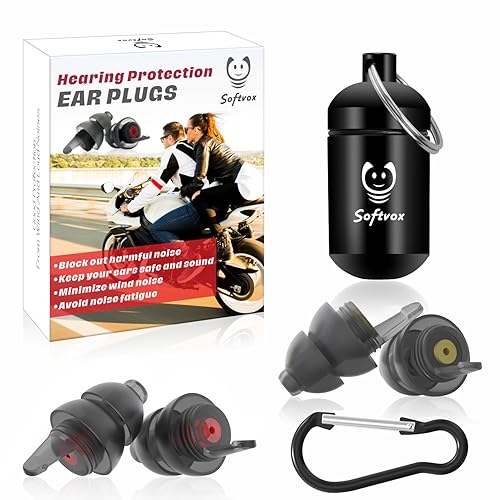 Softvox Motorcycle Ear Plugs for Wind Noise Reduction - 2 Pairs - 25dB - Motorcycle Accessories - Reusable Moto Earplugs, Soft Comfortable Hearing Protection for Motorbike, Touring, Racing, Riding - Black