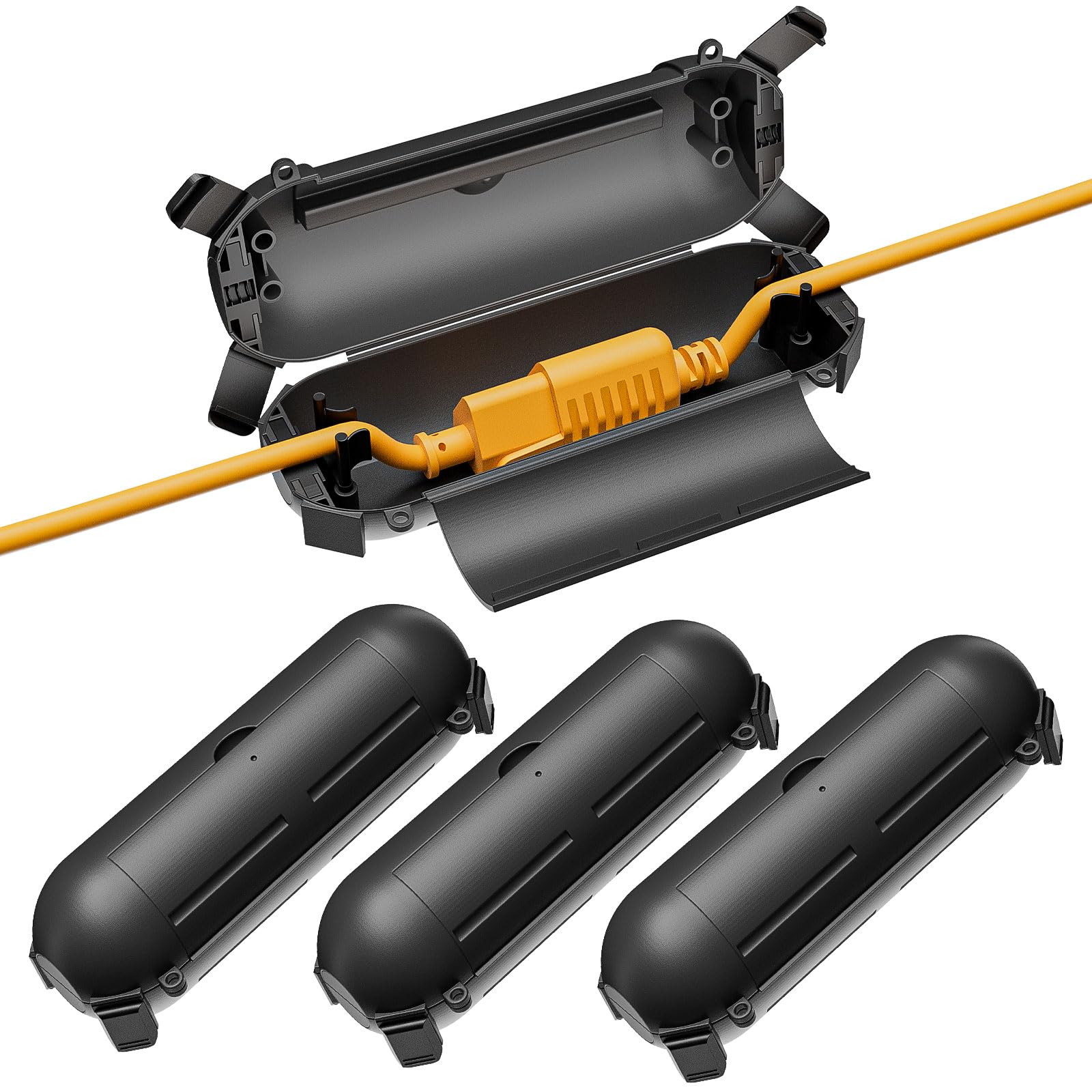 iwillink 4 Pack Outdoor Extension Cord Safety Cover with Waterproof Protector Seal, Weatherproof Electrical Connection Box for Outdoor Outlet, Plug, Christmas Decoration, Black
