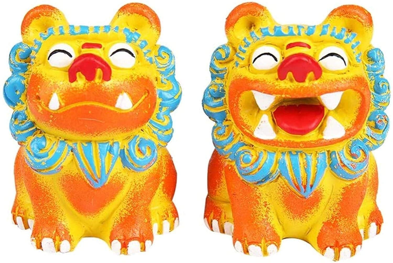 Statue Stunning Home Garden Ornament Sculpture Decoration Statues And Figurines Fu Foo Dogs Statues A Pair Of Beijing Lions Pair Chinese Feng Shui Decor Resin Guardian For Home And Offi,Yellow-L
