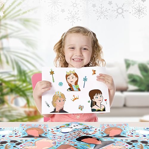 Miniatura 4 de 36 calcomanías para recuerdos de fiesta de Frozen, haz tus propias calcomanías para niños, haz una cara, suministros de fiesta de cumpleaños de