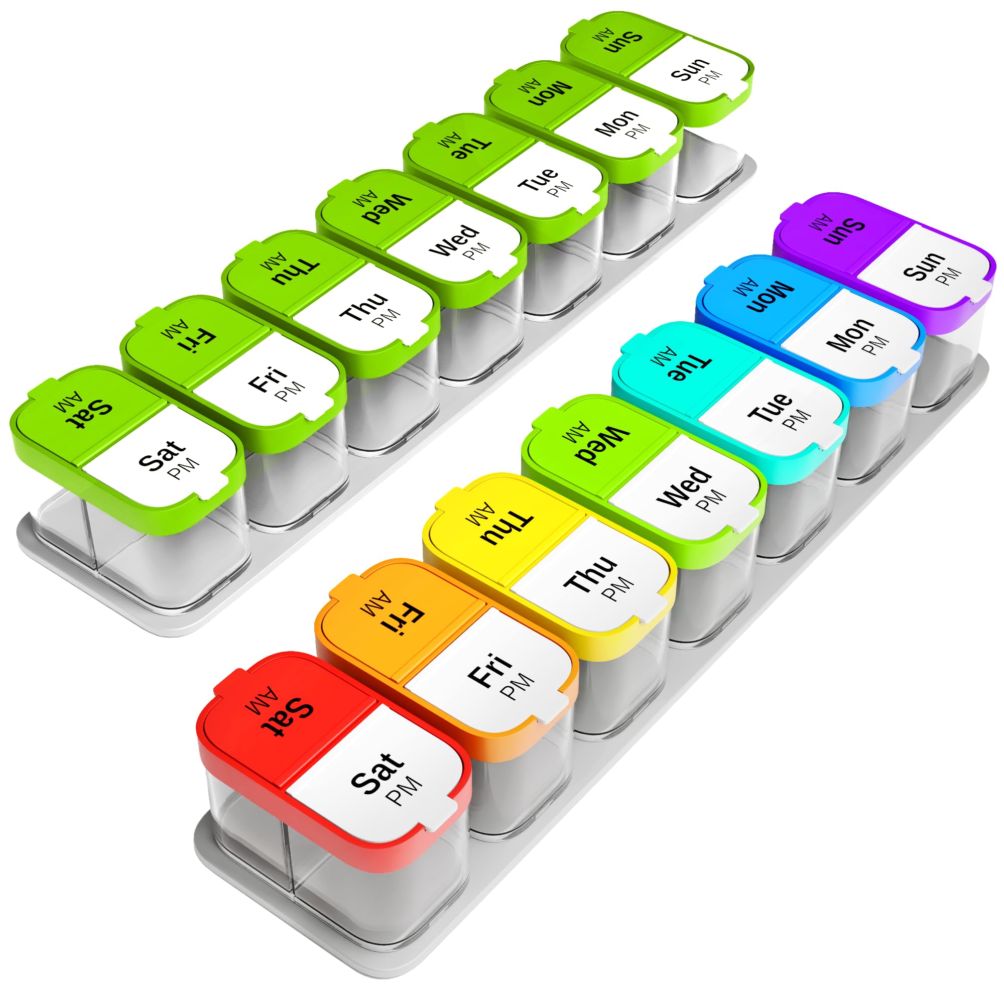 Extra Large Weekly Pill Organizer Set - 2 XL Vitamin Holders with 7 Detachable AM PM Compartments -