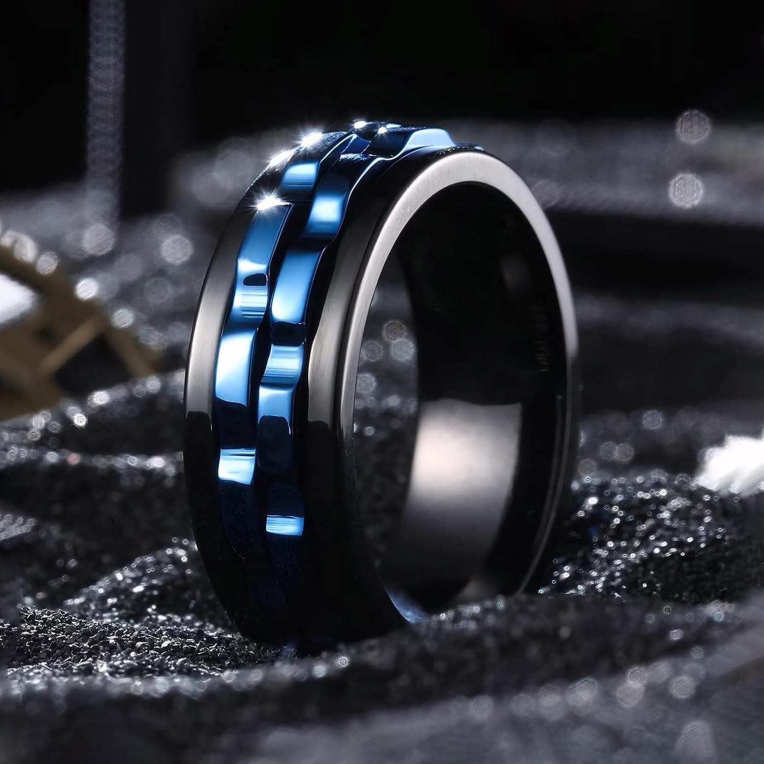 MMTTAO Men's Gear Fidget Anxiety Spinner Rings Wedding Bands for Men Women 8MM Titanium Two Gear Anxiety Stress Relief Spin Ring High Polish Wedding Engagement Band Comfort Fit Jewelry Gift Size 6-13