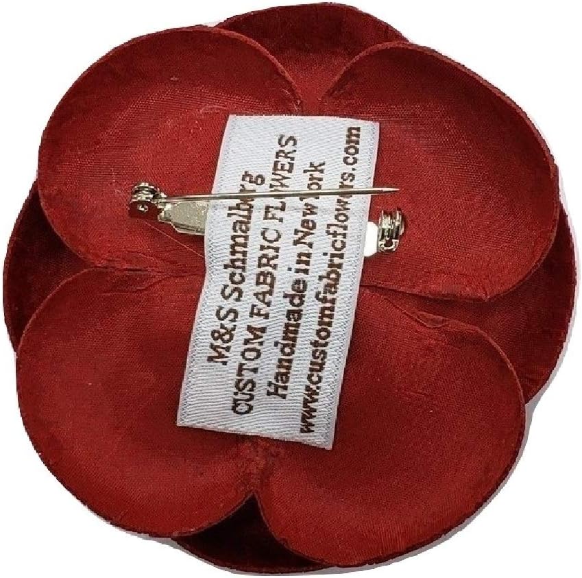M&S Schmalberg Camellia Leather Flower Pin Brooch. 3" Red Camellia Brooch Pin - Hand-made in New York's Garment Center (American Made)