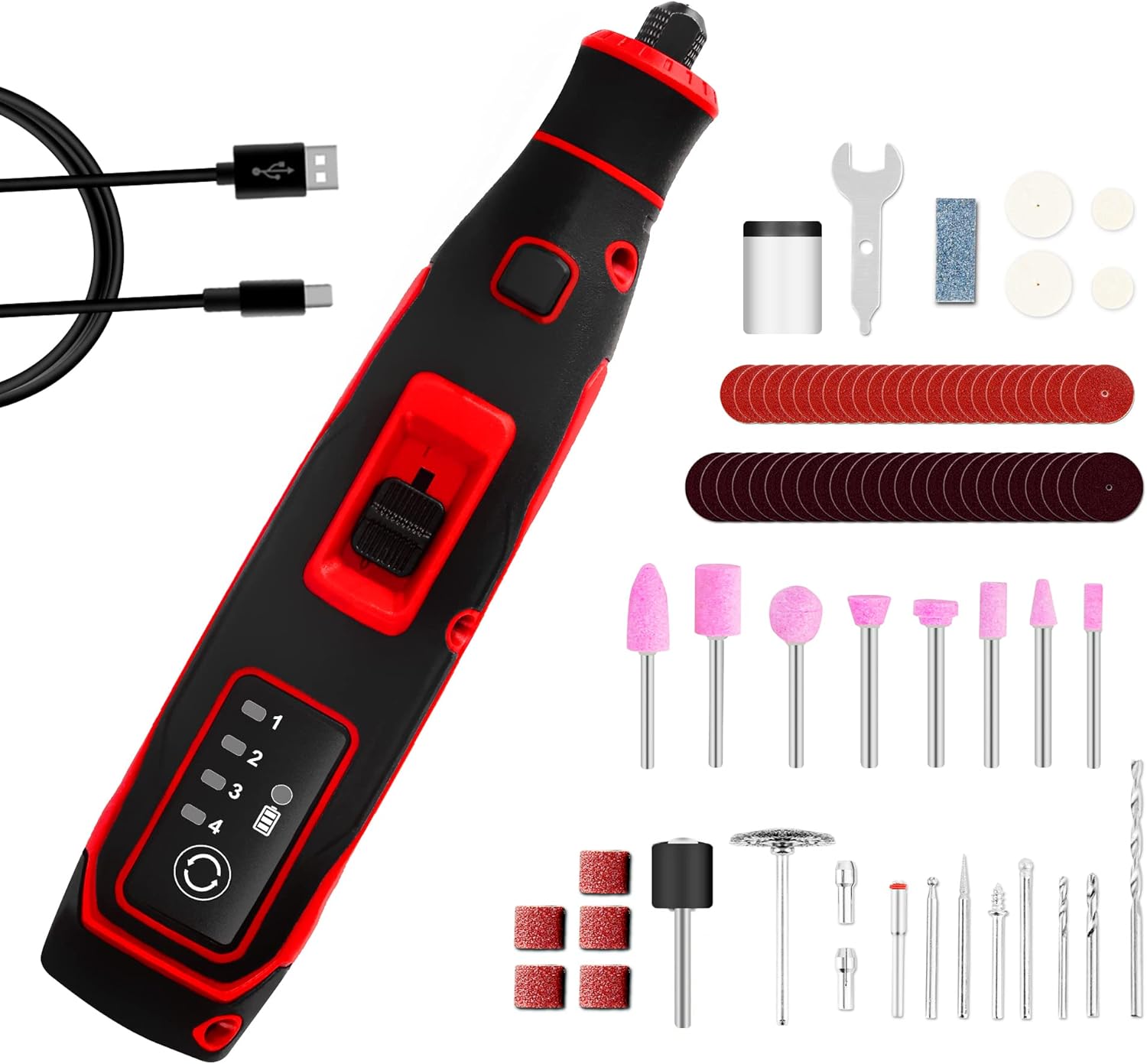 Qila Cordless rotary tool, Mini Cordless Rotary Tool Kit, 4V Powered Rotary Tool 1.5Ah with 81 Piece Accessory kit, Type-C Charging & 4 Speed, for Engraving, Etching, Sanding, Polishing and Cutting - - 