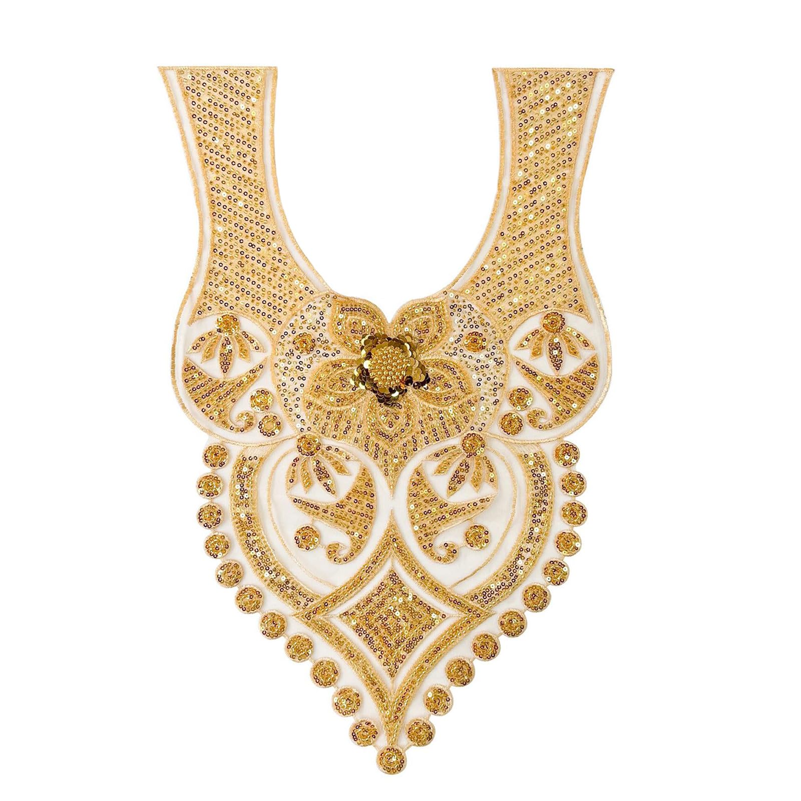NEWFT Embroidery Sequins Beads Applique Sewing on Beaded Collar Patches Wedding Dress Applique for Evening Gown Bridal Dress Evening Gown Decoration