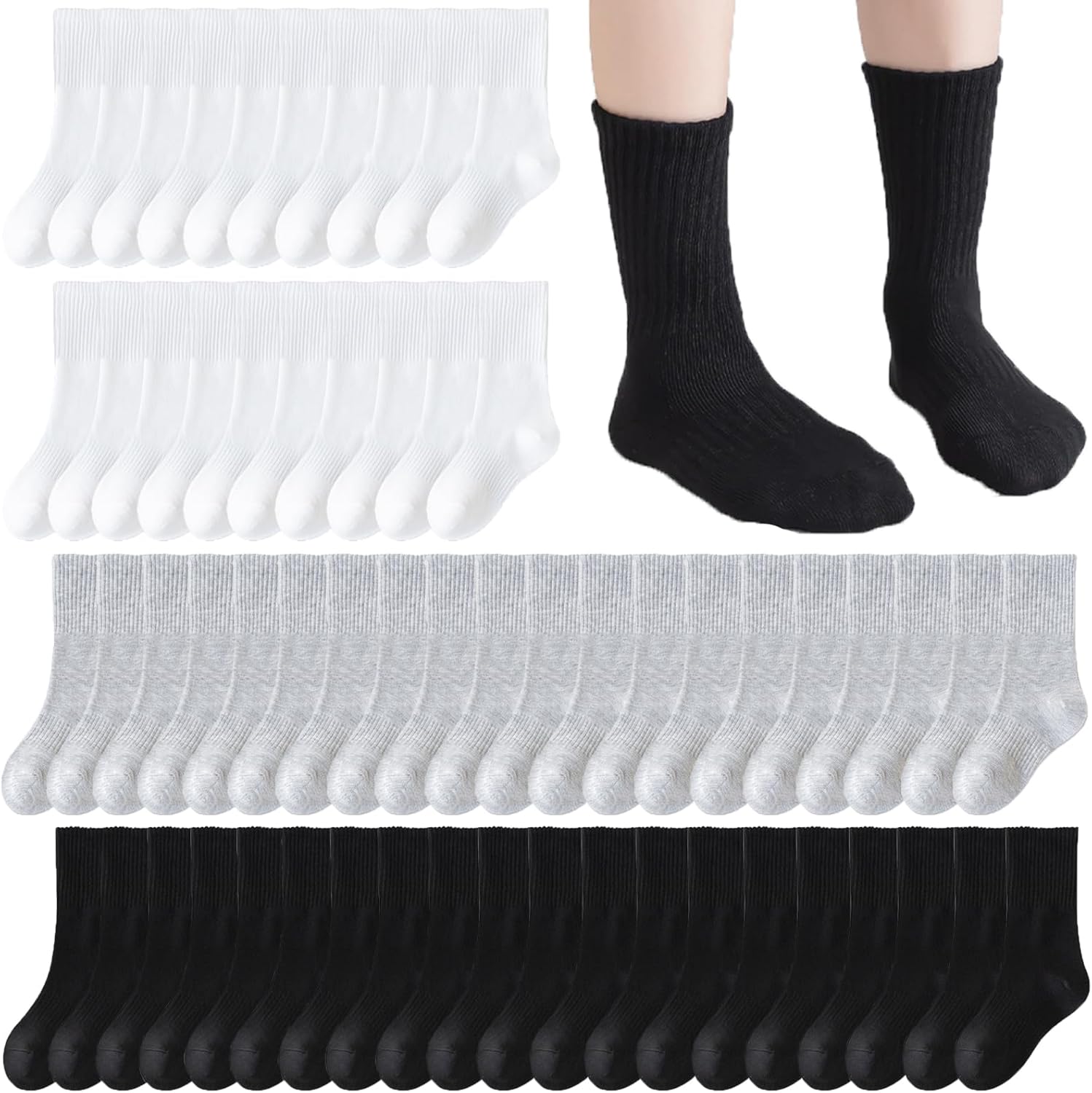 20 Pairs Crew Athletic Socks for Kids Breathable Cushion Crew Socks for Kids Sport Running Traveling