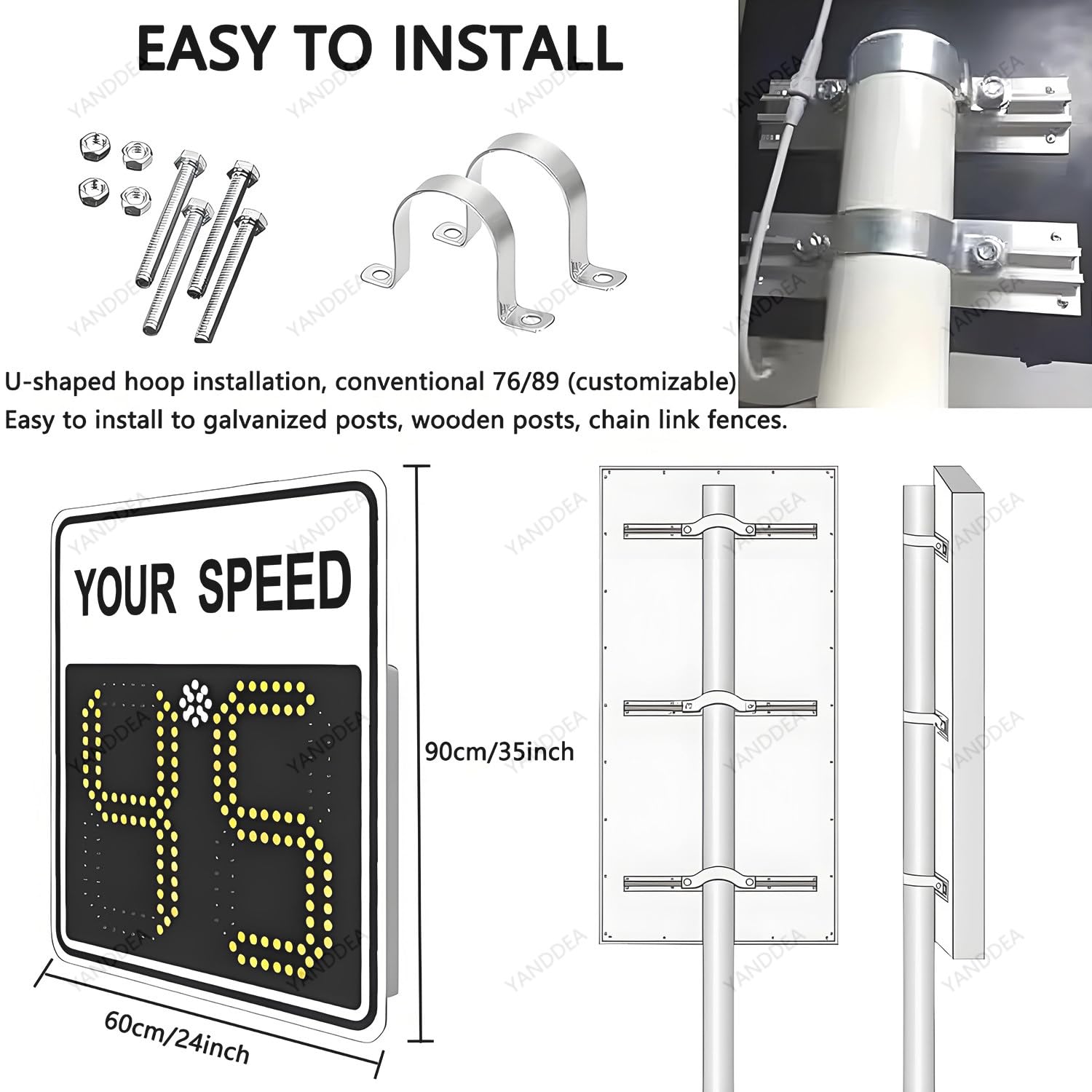 Señal de límite de velocidad de radar con control remoto, pantalla LED de retroalimentación alimentada por energía solar, detector de velocidad de tráfico, tablero de advertencia digital, 24 x 35