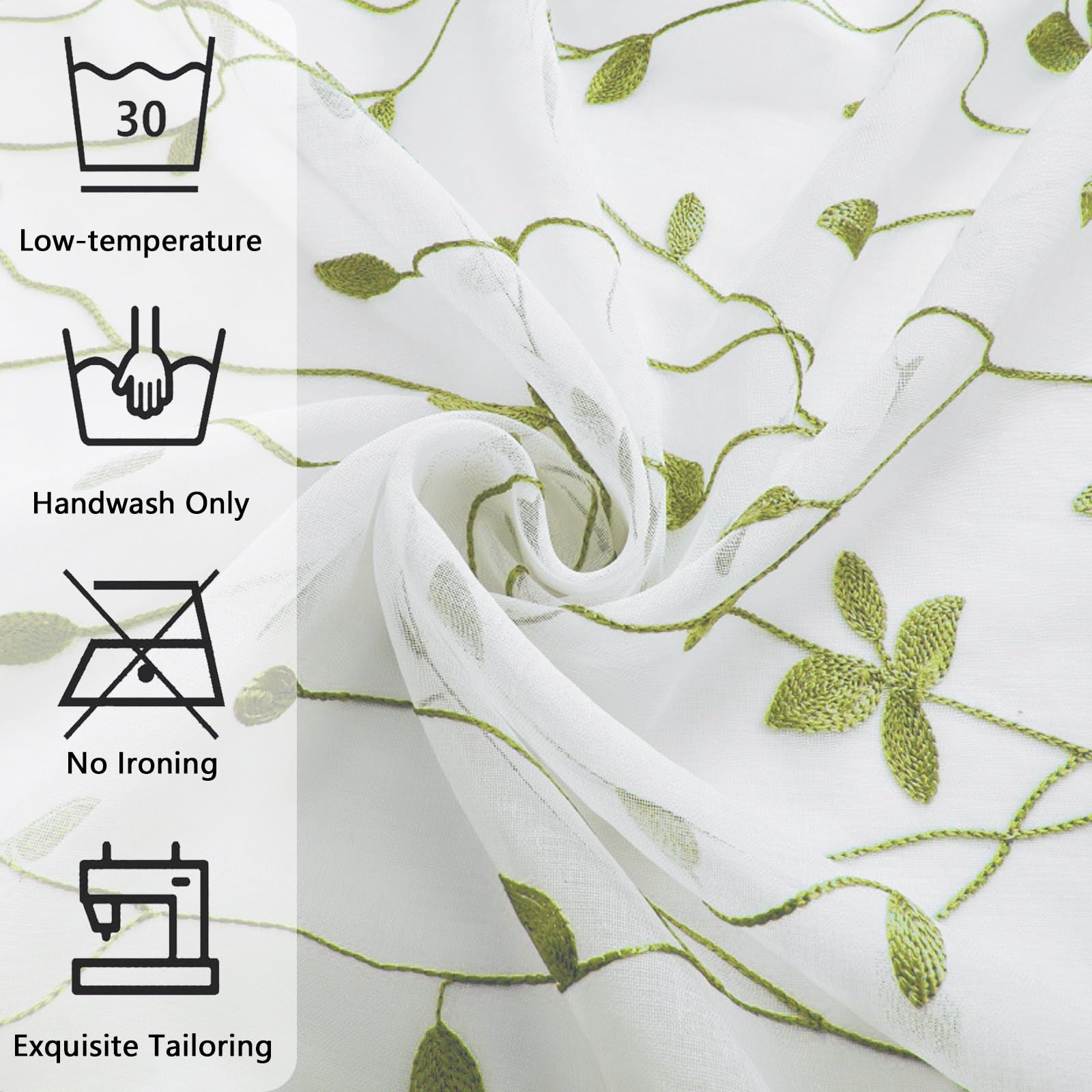 LONGCAO Tende Trasparenti 80 x 200 cm Set 2 Pannelli in Voile Morbido 100% Poliestere Traslucido Verde