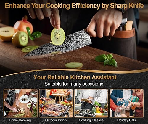 Miniatura 6 de XINZUO Cuchillo de chef de acero Damasco de 8 pulgadas, cuchillo de cocina profesional de acero de alto carbono, cuchillo de cocina afilado con
