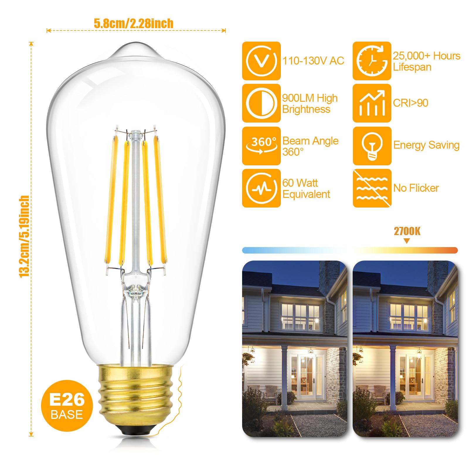 Snapklik.com : Dimmable Vintage LED Edison Light Bulbs 7W, Equivalent ...