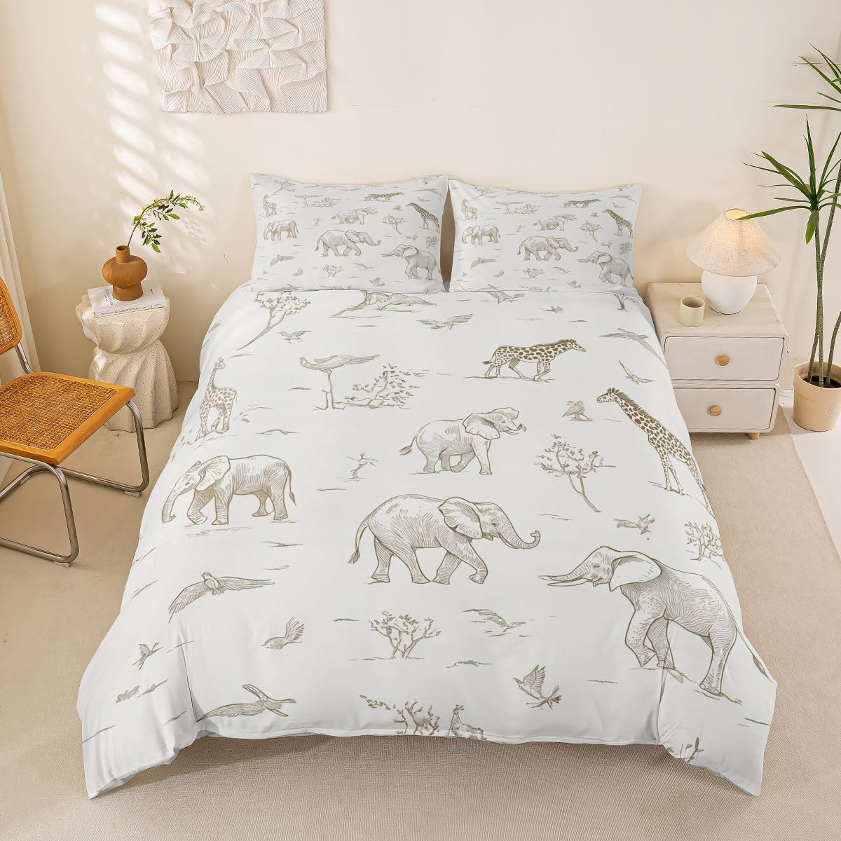 Housse de couette animaux pour chambre enfant parure lit 200x200 univers savane