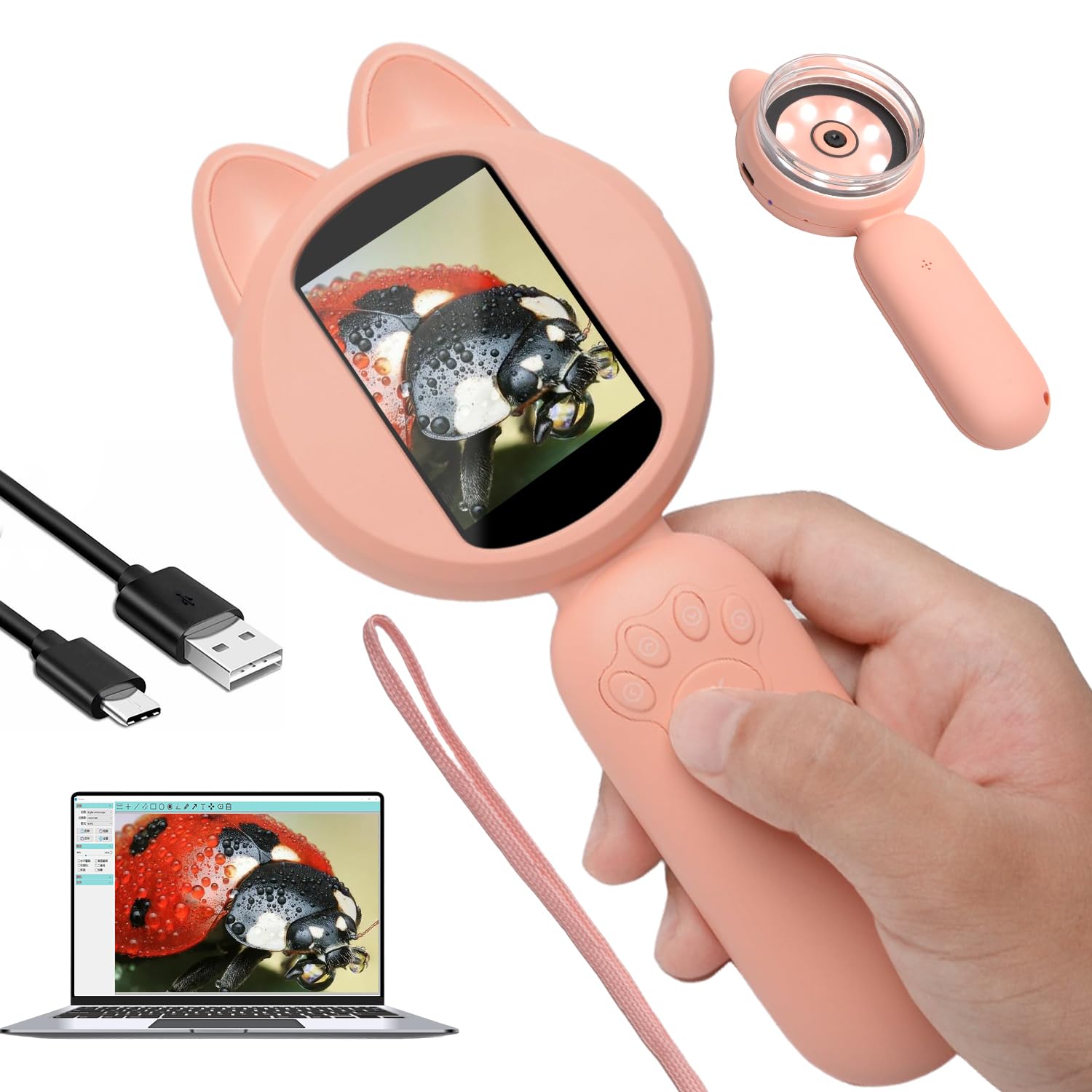 Kids Microscope - Mini Pocket Handheld Microscope for Kids, Portable Educational Science Kit Toy for Birthday for 3 4 5 6 7 8 9 10 11 12 Year Old Girls