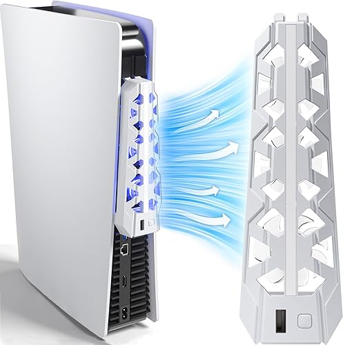 Anspect Ventilador de refrigeración PS5, enfriador de accesorios PS5 con ventiladores de refrigeración de alto rendimiento (6000 RPM), luz LED, hoja