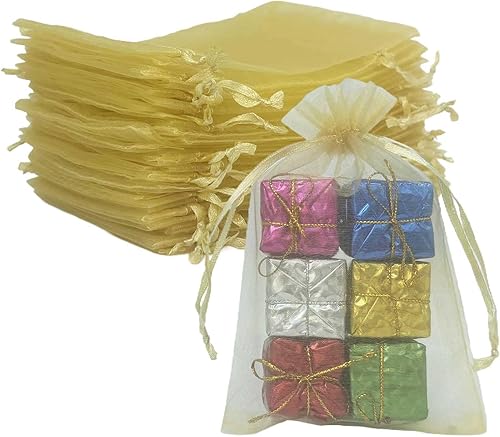 Vista 60 de 100 Pcs Gift Organza Bags 5x7 Inch Gold Drawstrings Sheer Fabric Pouch for Jewelry Baby Shower Christmas Party Favors Wedding Kids Men Teenage