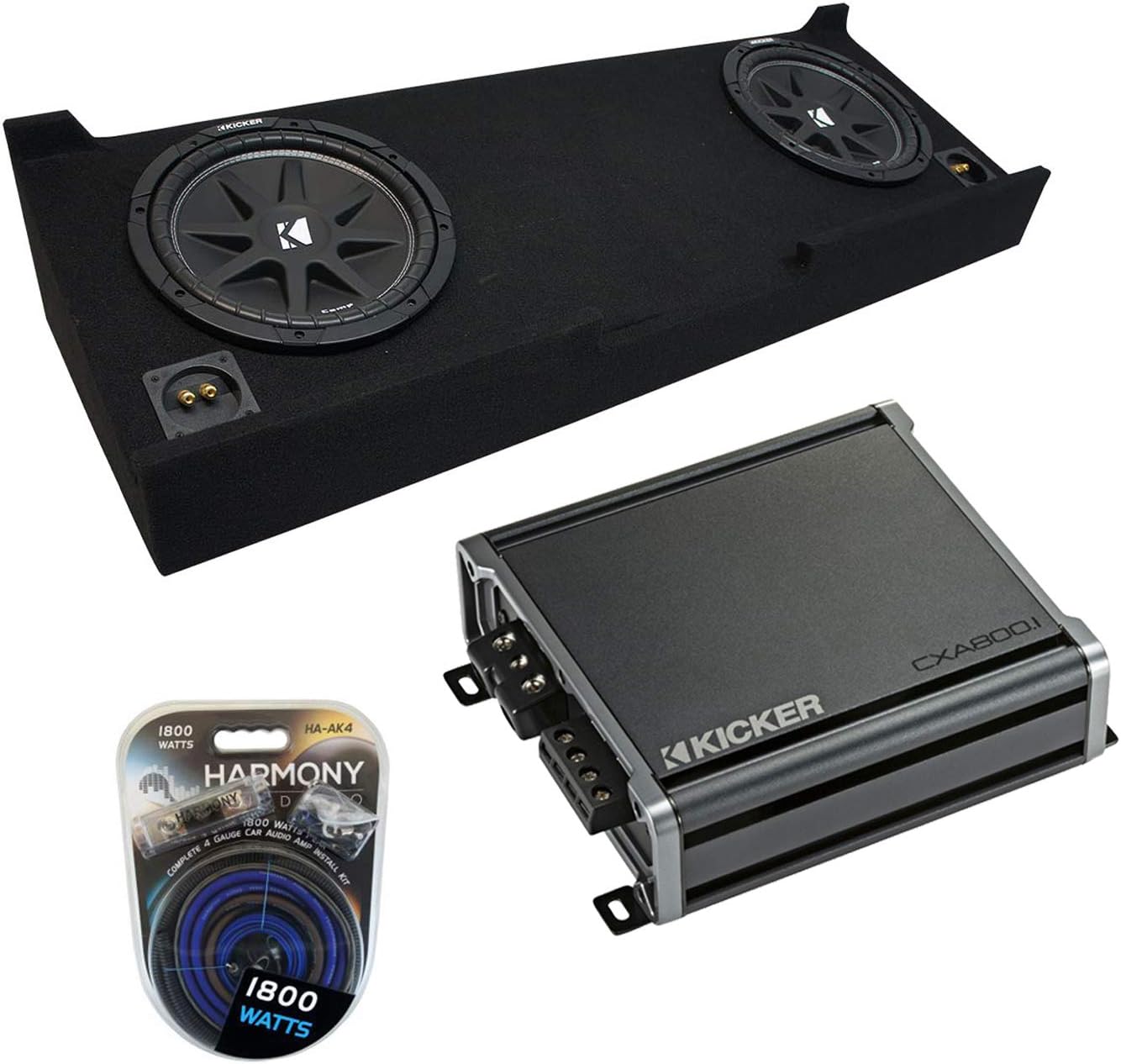 Harmony Audio Compatible with 2007-2013 Chevy Silverado Crew Cab Truck Kicker Bundle Comp C12 Dual 12" Sub Box Enclosure & CXA800.1 Amp