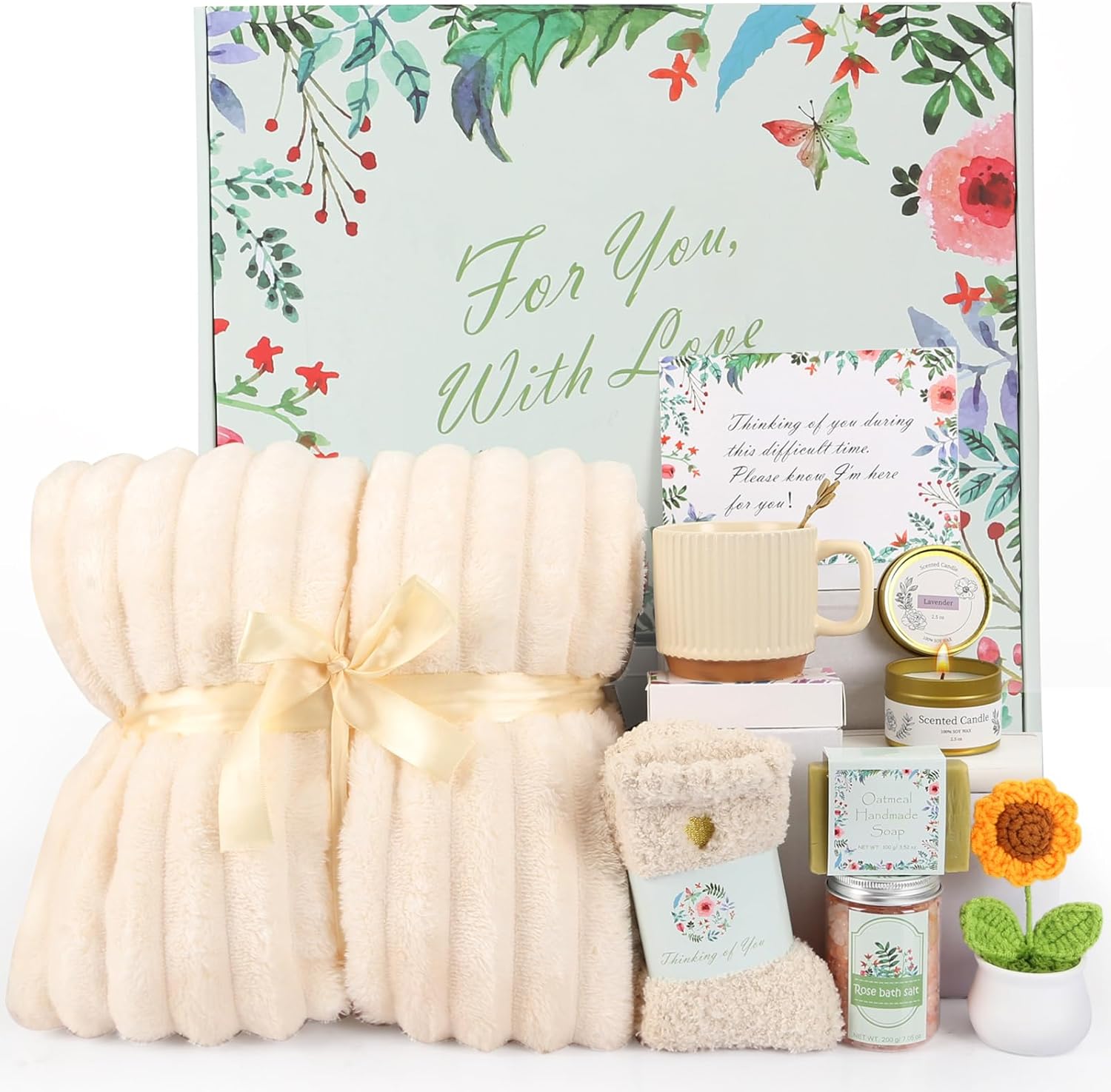 HOGEE Sympathy Gift Baskets, 10 Packs birthday gift box for Loved One, Memorial Gifts Ideas, Care Package for Women, Condolence Gifts for Mom Grandma Friends - White