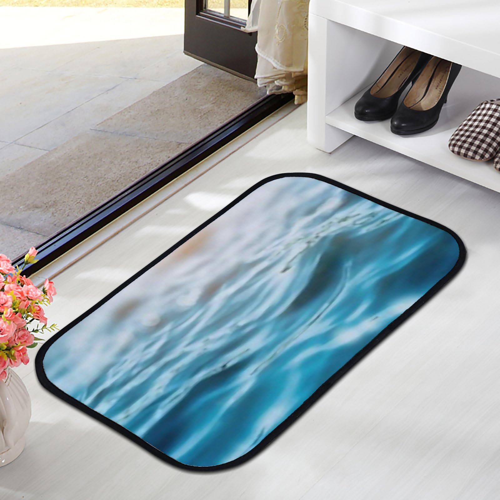 Nuansexi Bathroom Rugs Ocean Water Background Blue Floor Mats Non Slip Bathmat Doormat Tub Mat Coral Velvet Absorbent Entrance Carpet Mats Machine Washable Bedroom Decor