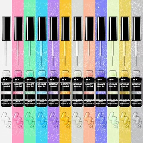 Miniatura 2 de Liner Gel Nail Art Polish Juego de 12 colores, colores de perlas pintadas Liner Gel Nail Polish Kits Acrílico Nail Art Line Drawing LED Required