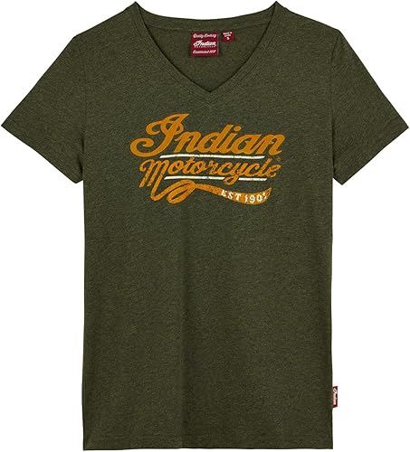 Indian Motorcycle Camiseta con estampado bordado mixto para mujer, color caqui, 2833287