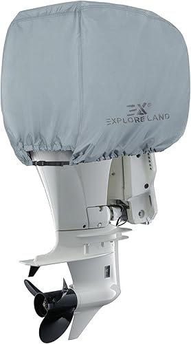 Explore Land 600D - Cubierta impermeable para motor fueraborda (600 D), tamaño completo para motor de barco de 25 a 300 CV