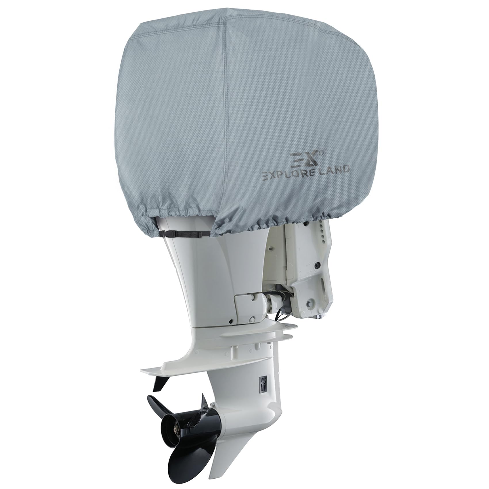 Explore Land Outboard Motor Cover - Waterproof 600D Heavy Duty Boat Engine Hood Covers - Fit for Motor 50-115 HP, Grey