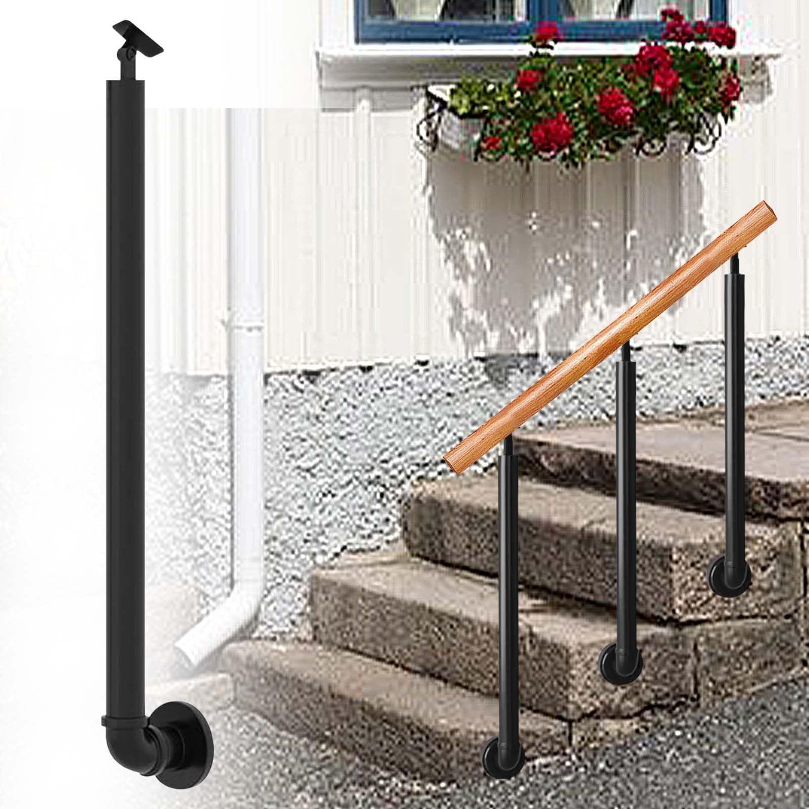 GLDYTVF Garden Wrought Iron Handrail Stair Post, Safety Baluster Column for Outdoor Porch, Concrete, Wooden Steps, Adjustable Hand Support Railing Spindles with Installation Kit(75cm(29.5i