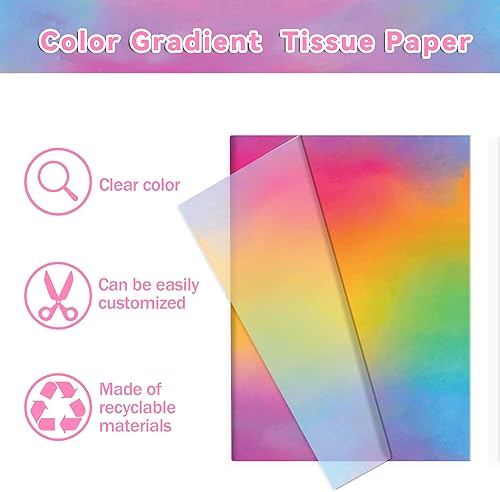 Miniatura 2 de 50 hojas de papel de seda degradado arcoíris, papel de regalo de 14 x 20 pulgadas a granel para ramo de flores, papeles de embalaje de dulces,