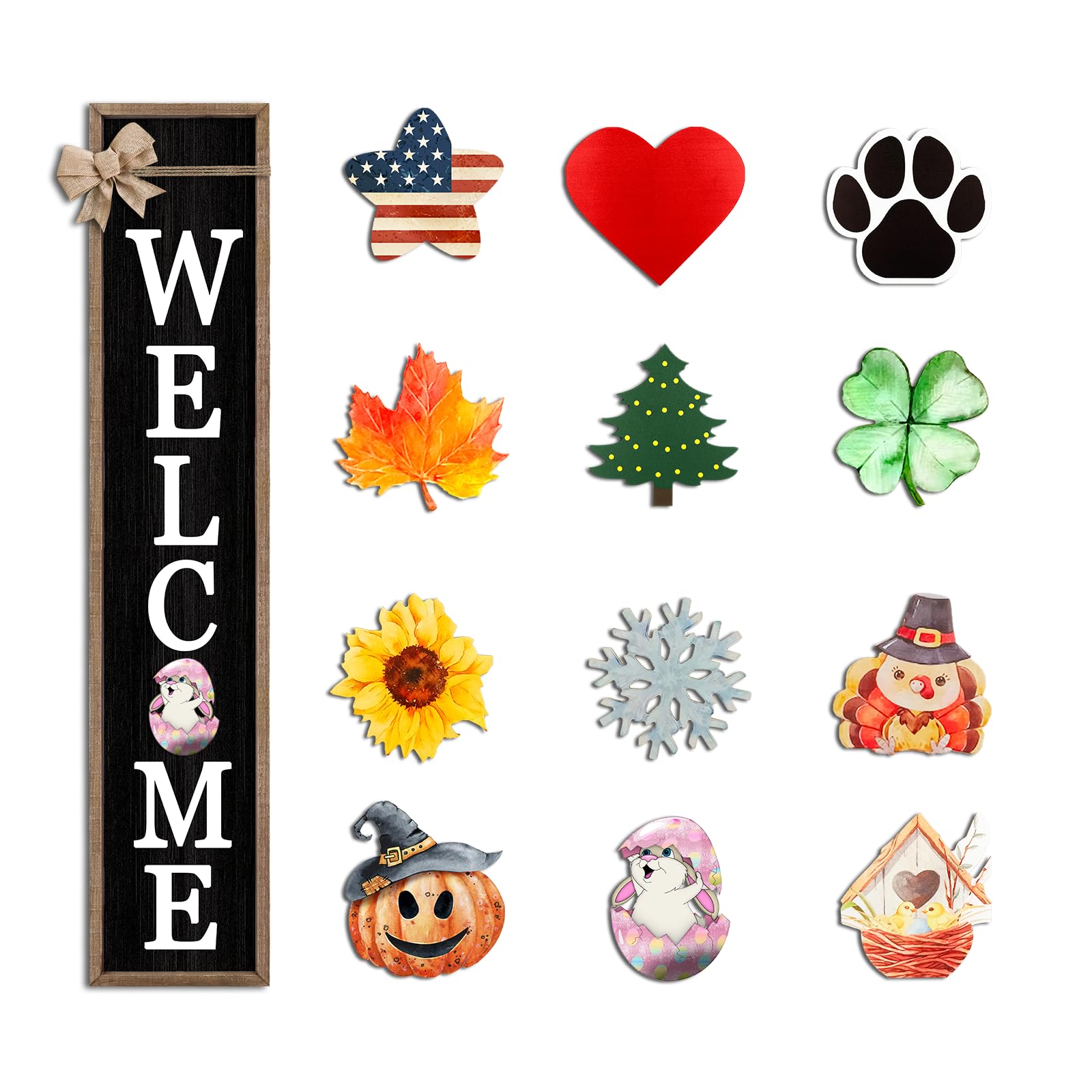 Photo 1 of ***missing icons***Interchangeable Welcome Sign 12 Pcs Replaceable Icons 45"X9" Wood Black