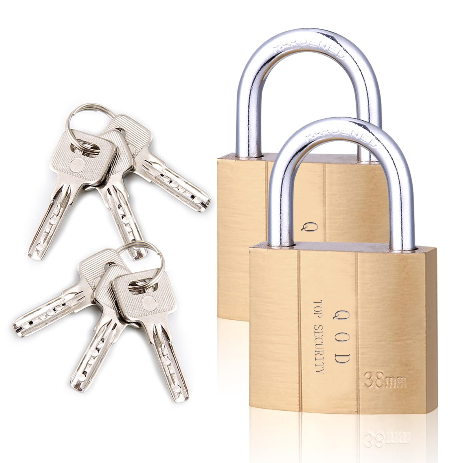 Senzee Brass Padlocks With Keys, 38Mm Small Padlock With Key Heavy Duty Suitcase Pad Lock And Key Outdoor For Shed Gym Locker Gate Cabinets 2 Pack Qod-38Mm