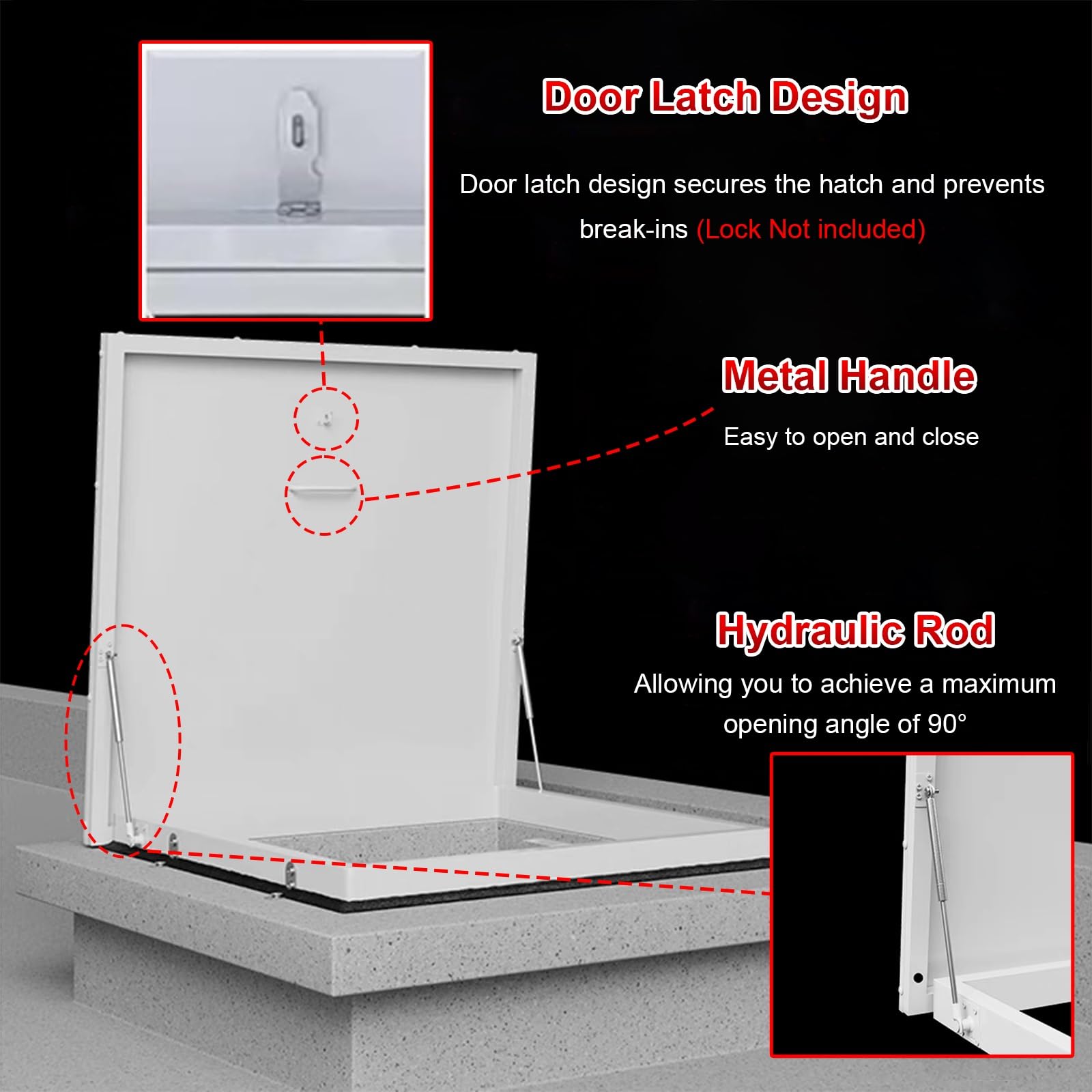 Portello di accesso al tetto, chiusura a gancio e maniglia, porta di accesso di sicurezza di emergenza per manutenzione e riparazioni, dimensioni interne 85,1 x 85,1 cm