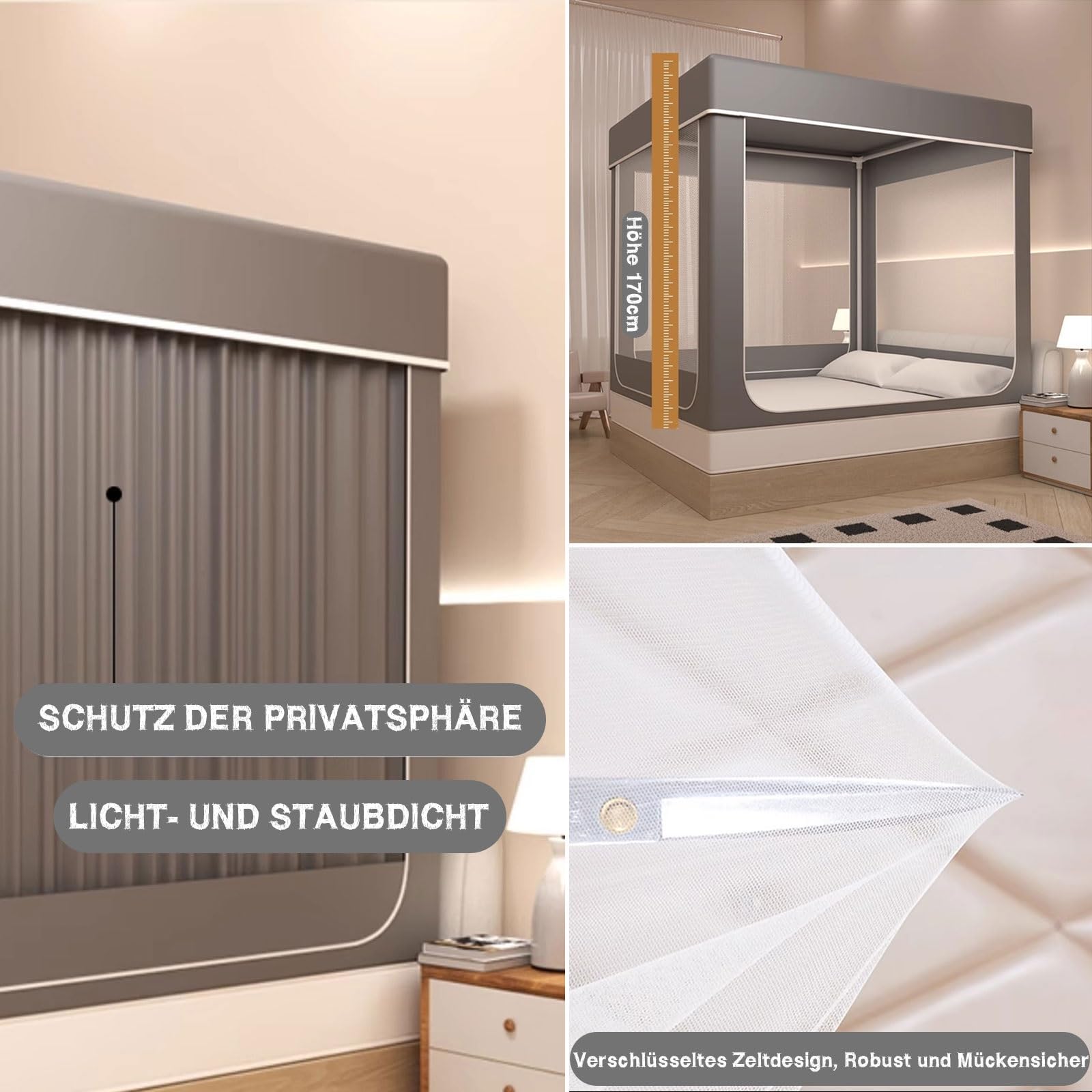 Schatten Moskitonetz mit Baldachin & Verdunkelungsvorhänge Datenschutz Mückennetz mit Ständer für Einzelbett Doppelbett Feinmaschiges Moskitonetze für Zuhause Schlafzimmer Kinderzimmer & Reise