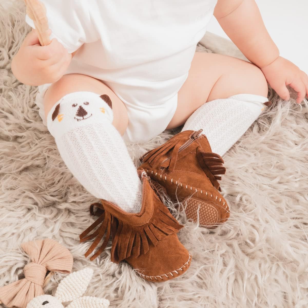 Meckior Baby Girls Cowboy Tassel Boots Side Zipper Moccasins Soft Bottom Non-Slip Toddler Shoe image 2