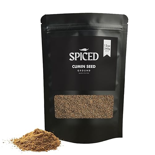 SPICED Semilla de comino molida, 12 onzas de polvo de comino en bolsa resellable, especias de Oriente Medio, ideal para curry, guisos, sopa, panes,