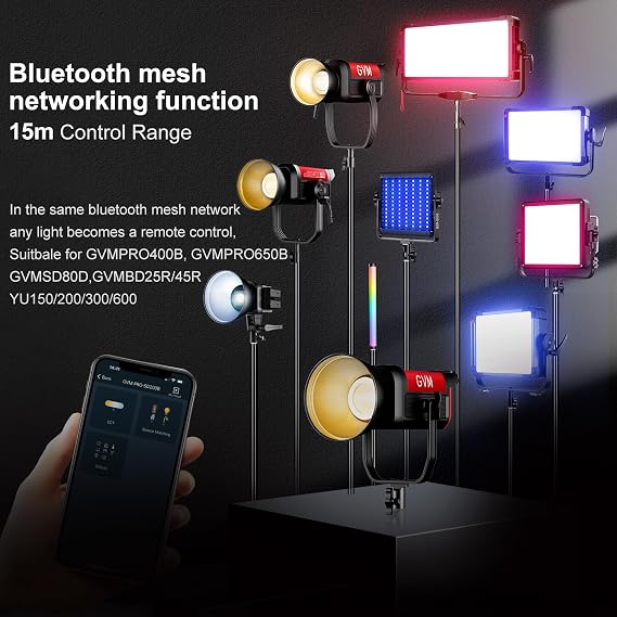 GVM 200W LED Video Light, 2700K-6800K Continuous Output Lighting LED COB Light with DMX/Bluetooth App Control, YouTube Studio Light for Film Recording Photography, CRI 97+