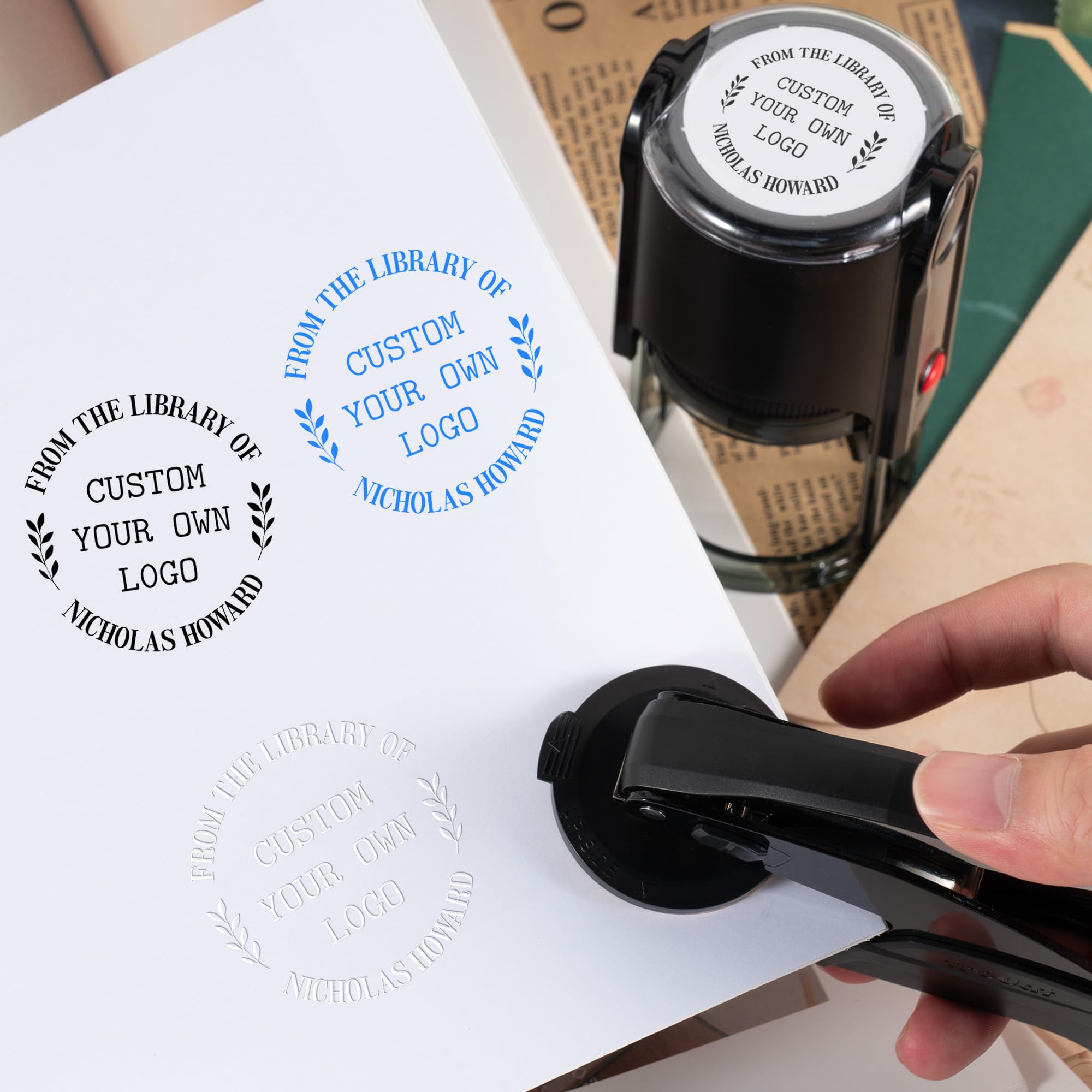 Easycosy Sello Libros Relieve Personalizado, Boda Embosador de Libros Ex Libris Personalizado, Sello en Relieve Personalizado con Nombre, Embosser para Libro