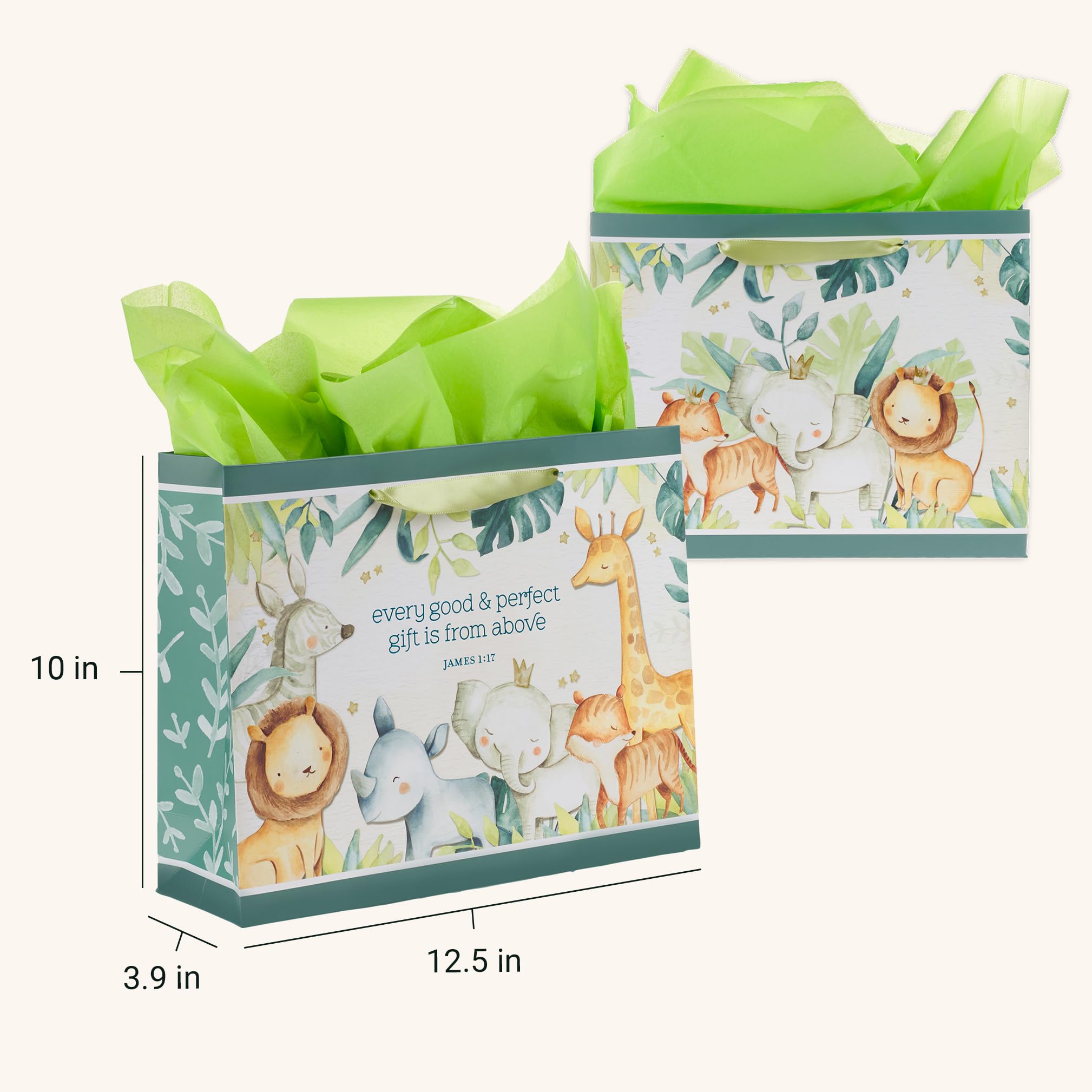 Christian Art Gifts Large Landscape Scripture Gift Bag w/Greeting Card & Tissue Paper Set for Kids: Every Gift Inspirational Bible Verse, Cute Animal Forest Theme Childrens Wrapping Accessory, Boys,