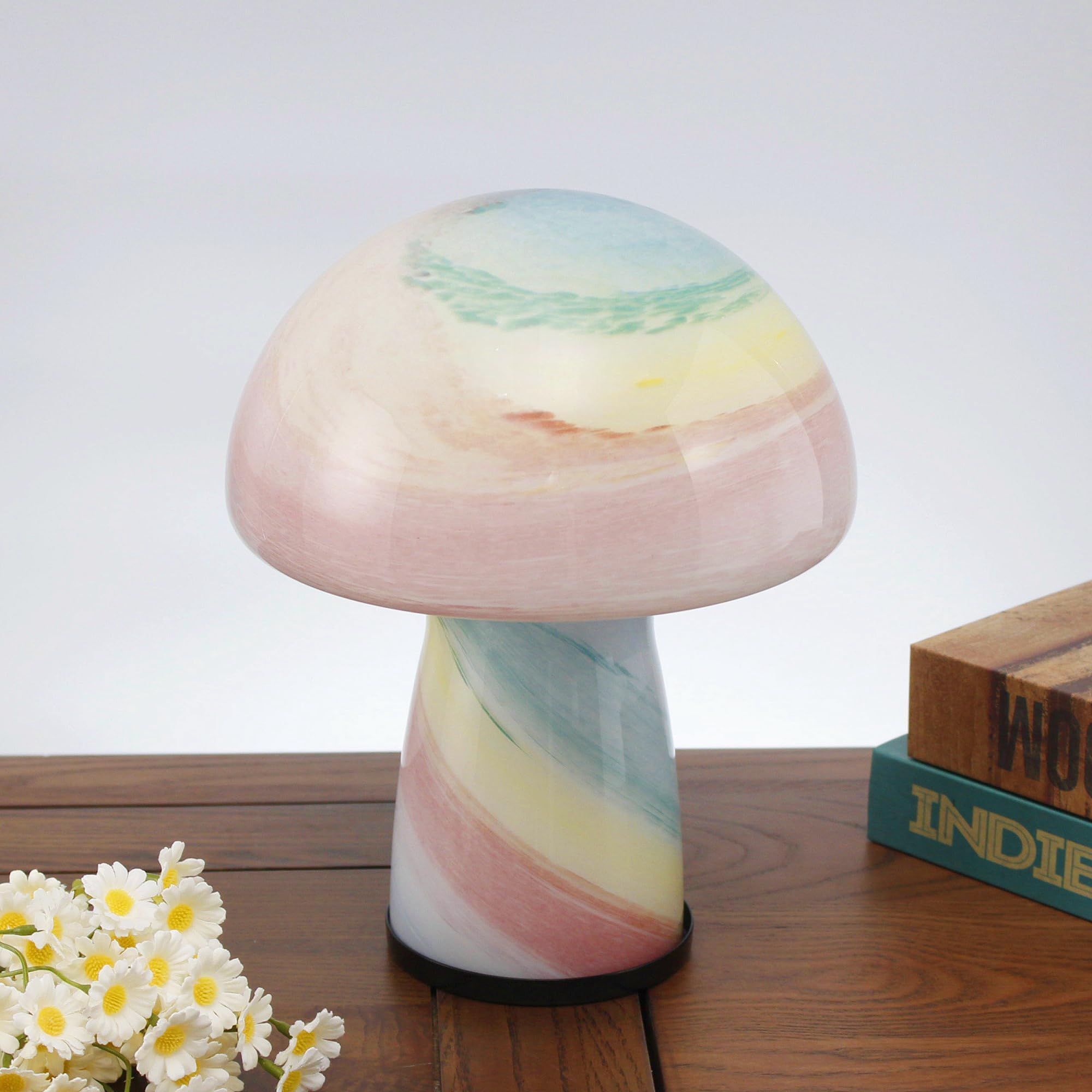 Mushroom Bedside Table Lamps - Glass LED Bedside Night Lamps, Vintage Small Table Lamps for Bedroom,Living Room,Nightstand,Study (Multi-Colored)