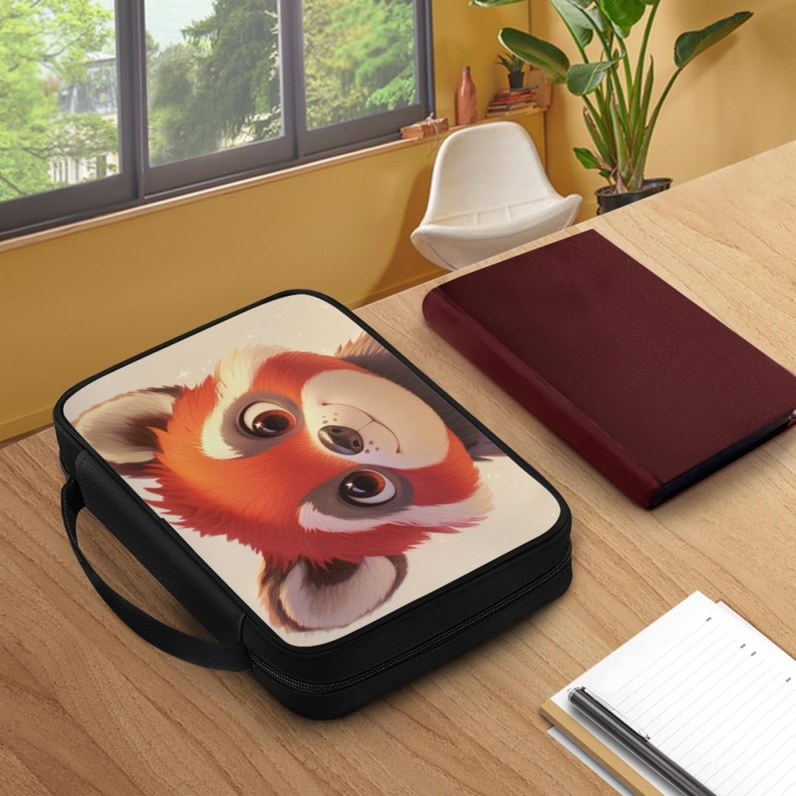 Custodia Libro Animale Rosso Beige Copertura Bibbia con Manico Cerniera Tela in Poliestere per Uomo Donna Porta Libro Grandi Capacità Custodia per Libri 27.5x22.5x5.5 cm