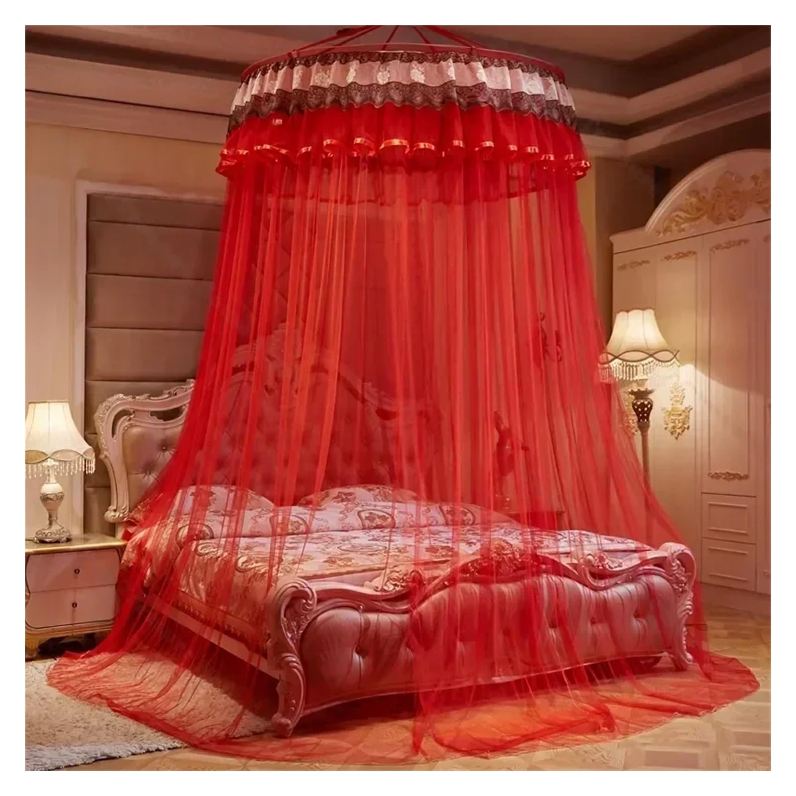 Baldacchino e Zanzariera da Letto Tenda a cupola rotonda romantica con zanzariera a da palazzo 1-2 m(Color 14,1.8m (6 feet) bed)