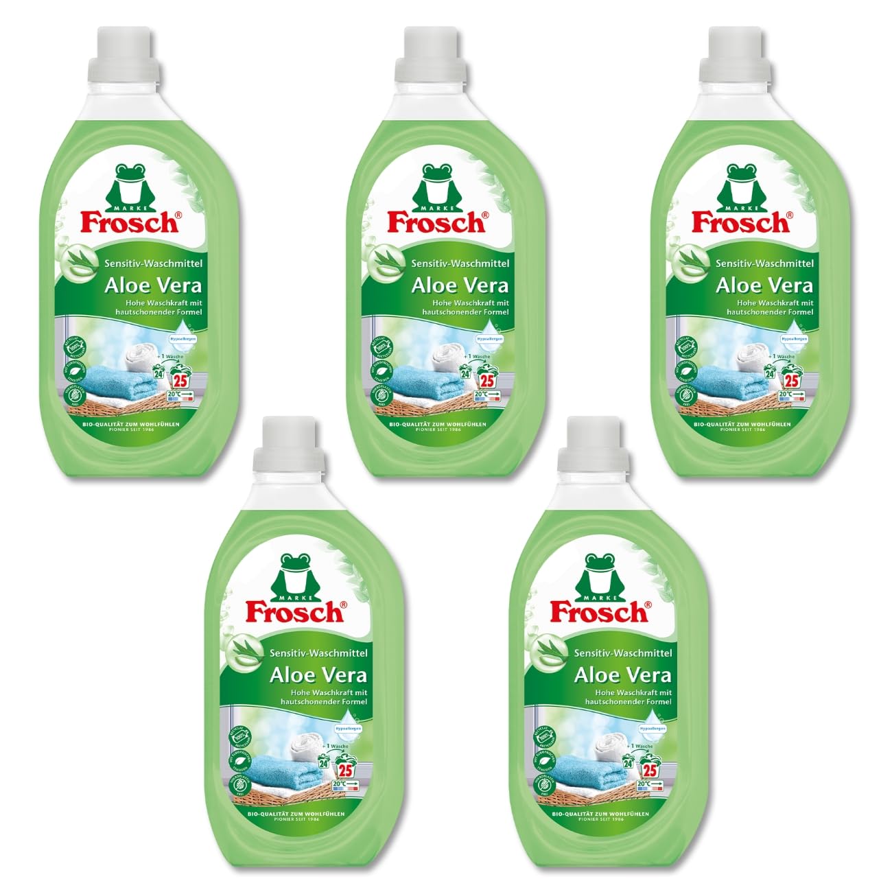 FROSCH 5 x Sensitiv-Waschmittel Aloe Vera Vorratspackung für 120 Waschgänge