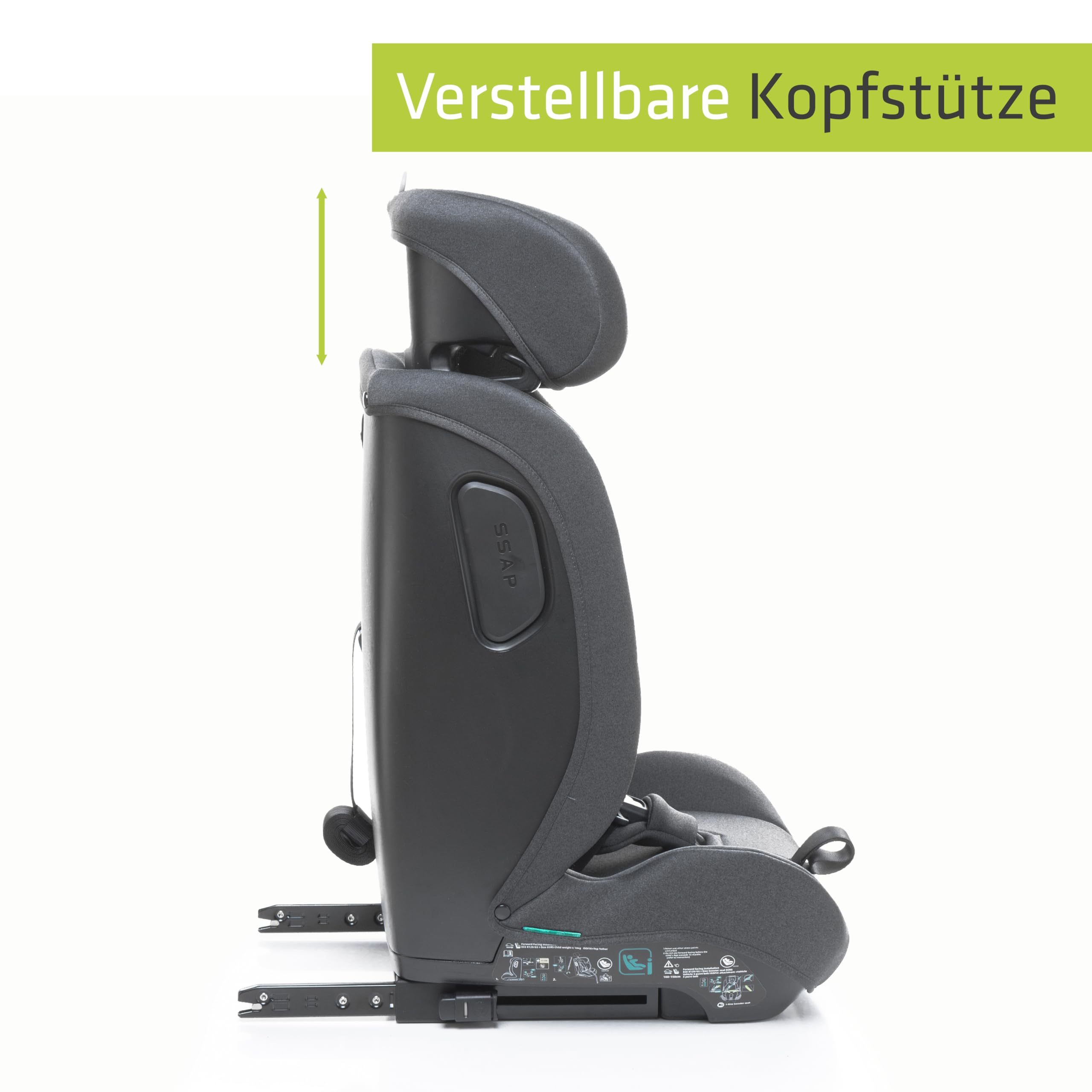 4BABY kindersitz mit isofix 76-150 cm Go-Fix, einstellbar, schutzeinlage, Vorwärtsgerichteter Einbau, I-Size (Graphite)