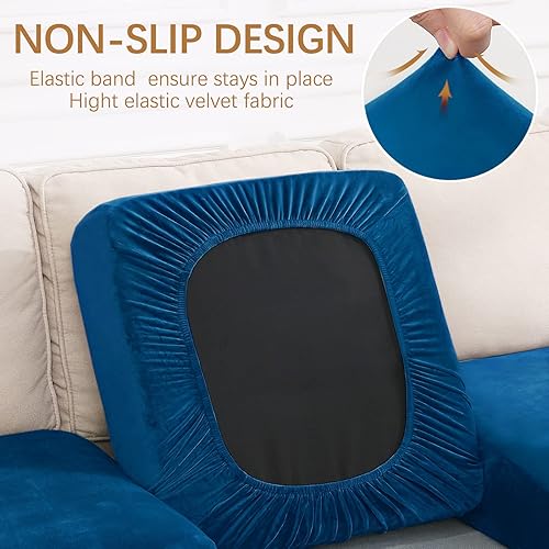 Miniatura 2 de hyha Fundas de cojín de terciopelo para sofá, fundas de asiento suaves para sofá modular de 2 cojines, lavables, funda mágica para sofá con parte