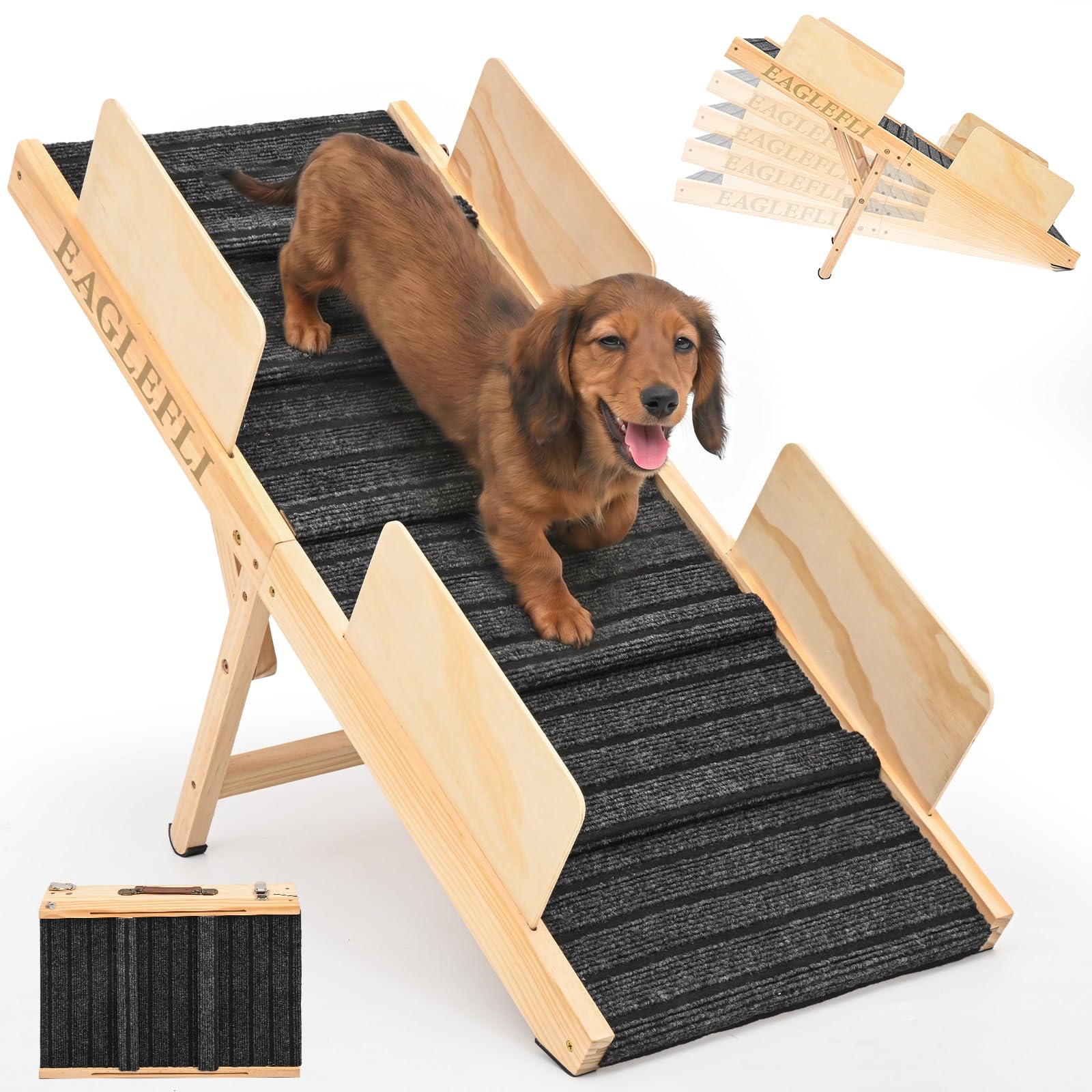 Portable Folding Wooden Pet Ramp, 100cm Long,5 Adjustable Heights