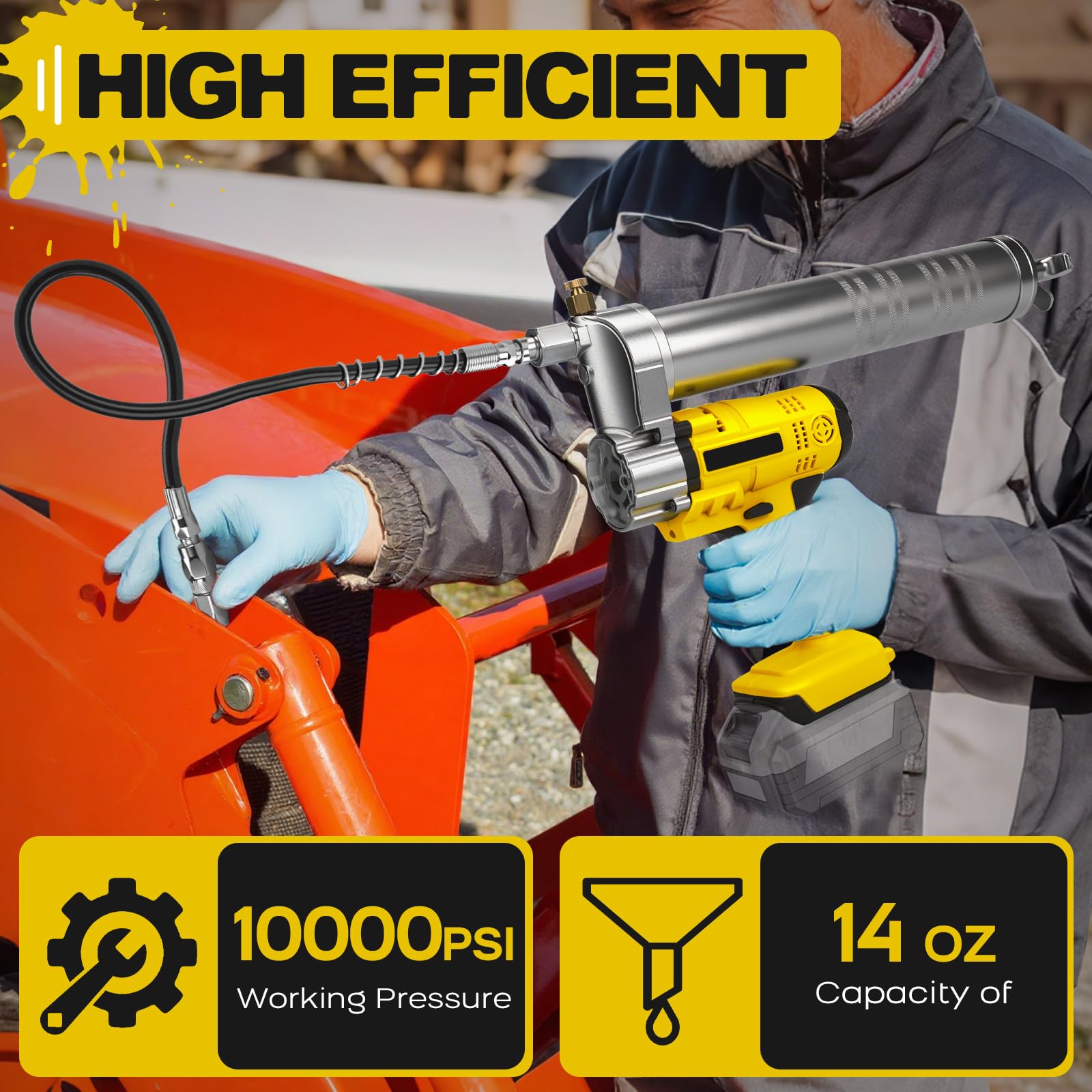 WingFly Engrasadora Batería Compatible con batería Dewal de 20V, 10000 PSI Pistola de Engrase, Kit de Pistola de Engrasar Eléctrica con Luz LED, Manguera Flexible de 39.4" y Acoplador