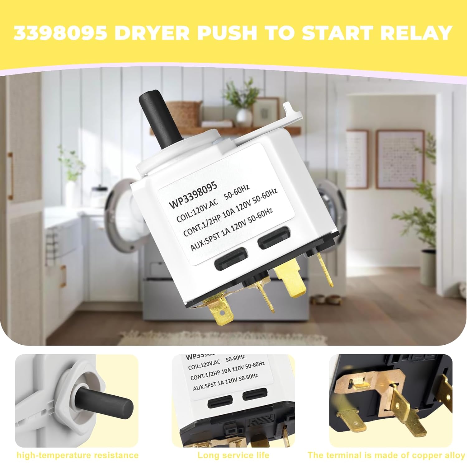 3398095 Dryer Push-to-Start Switch Compatible with Kenmore Whirlpool Maytag Admiral Crosley,Replace WP3398095 AP2947429 PS345730 2-Year Qa