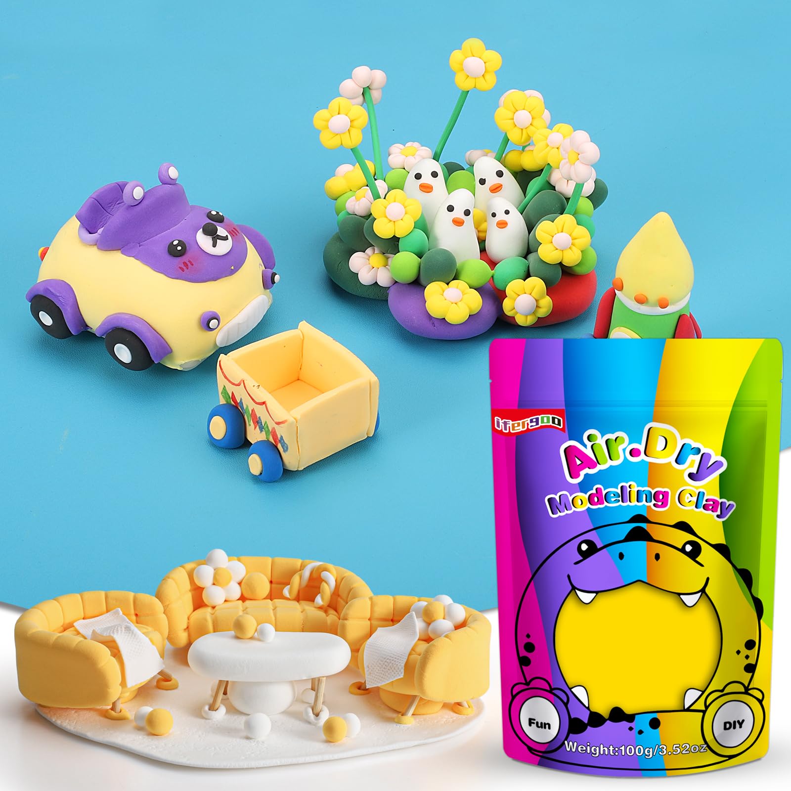 iFergoo Air Dry Clay, Ultra Light Modeling Clay, Magic Clay DIY Creative Modeling Dough - Image 3