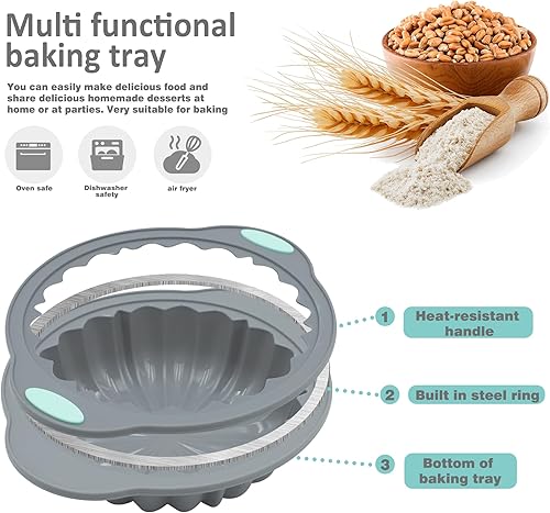 Miniatura 4 de Juego de moldes redondos de silicona de 3 piezas, bandejas antiadherentes para hornear con marco de metal, moldes de gelatina, moldes de pastel