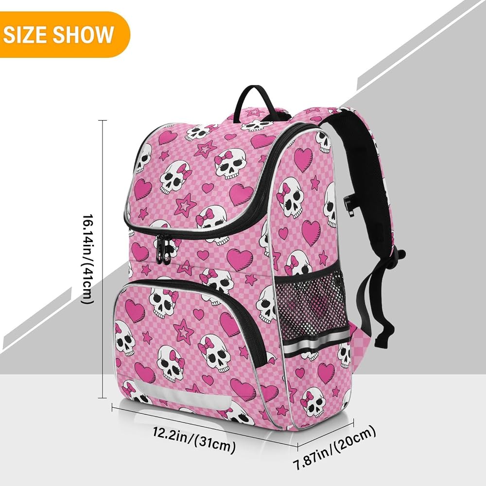 Amazon.com: Sletend Backpack Gothic Pink Skull School  display picture 3
