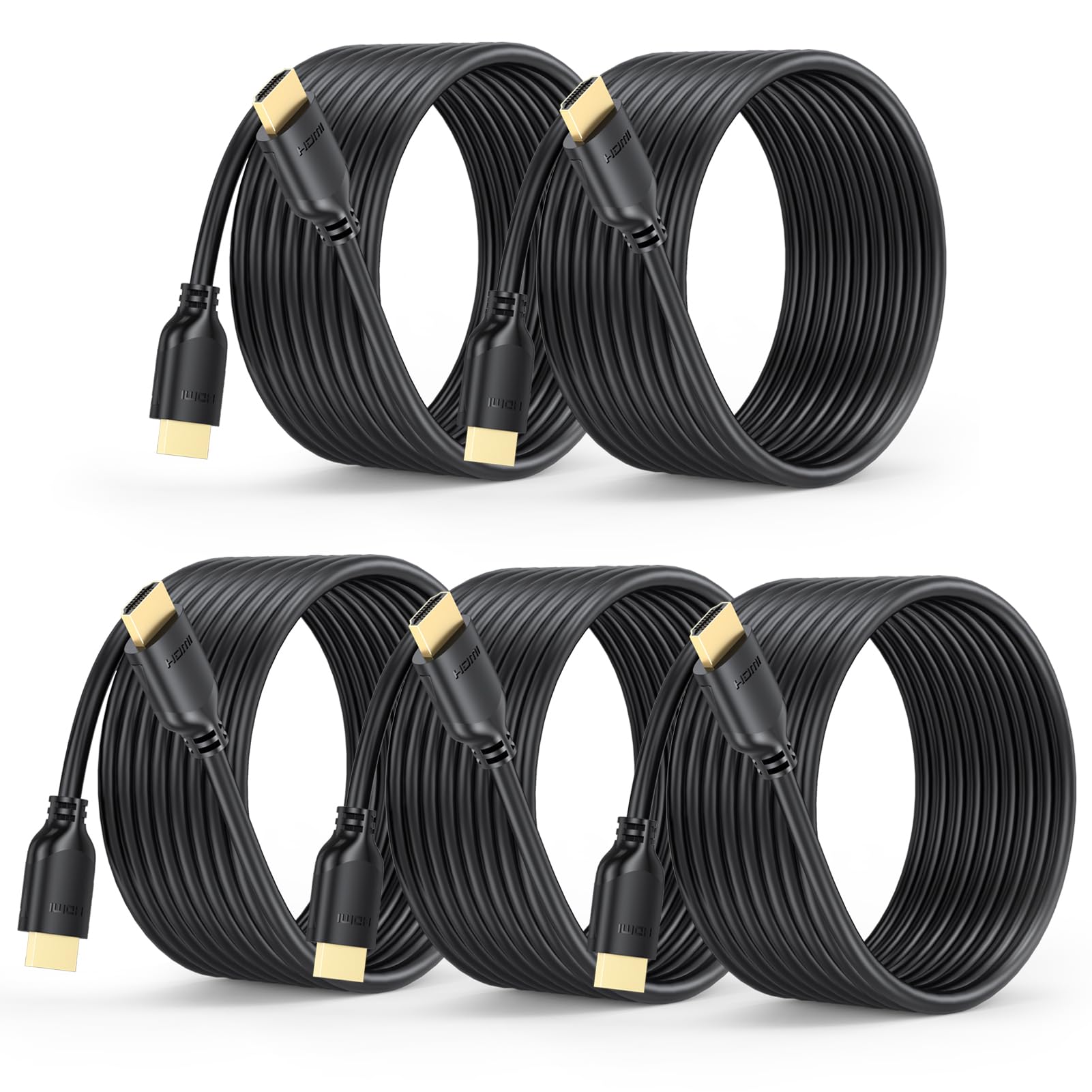 Cable HDMI largo 4K de 15 pies, paquete de 5, cable HDMI a HDMI de 15 pies de alta velocidad HDMI 2.0 4K a 60Hz, 2K 1440P @ 144Hz, 1080P, HDCP 2.2, HDR, 3D, ARC y Ethernet para HDTV, laptop,